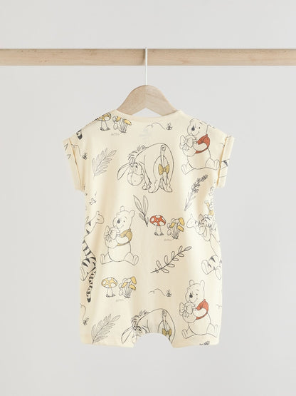 Yellow/White 2 Pack Printed Winnie The Pooh Baby Rompers