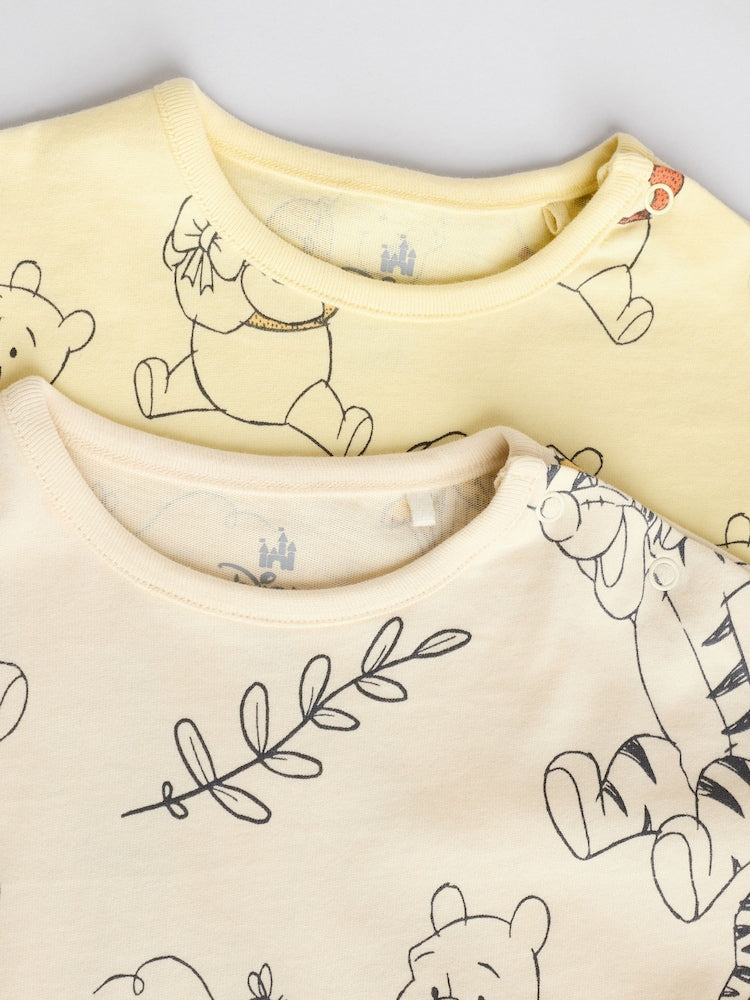 Yellow/White 2 Pack Printed Winnie The Pooh Baby Rompers