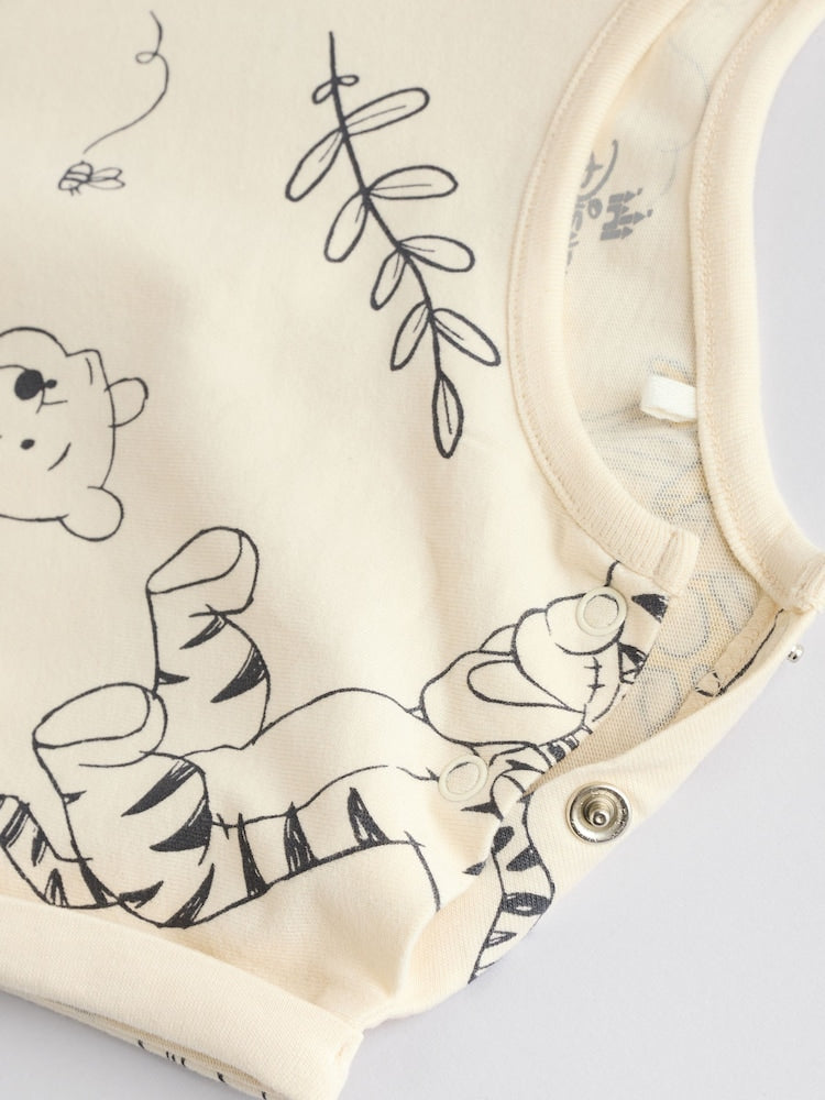 Yellow/White 2 Pack Printed Winnie The Pooh Baby Rompers