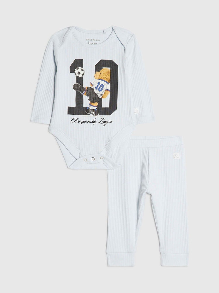 River Island Blue World Cup Bear Babygrow &amp; Legging Set - River Island Blue World Cup Bear Babygrow &amp; / Up to 1 Month (50-56cm)