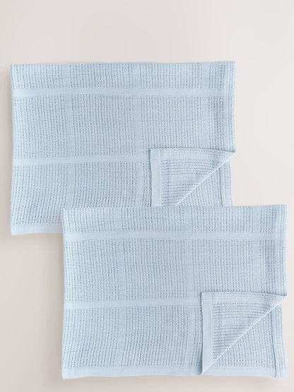 2 Pack Blue Cotton Baby Cellular Blankets - Size 75x95 - Default 1