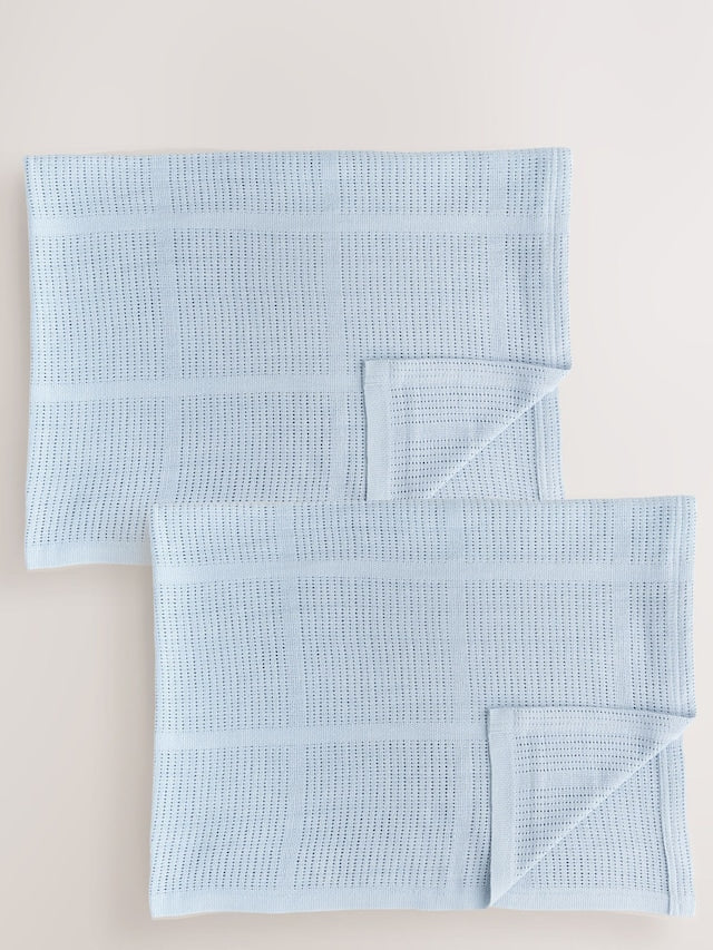 2 Pack Blue Cotton Baby Cellular Blankets - Size 75x95