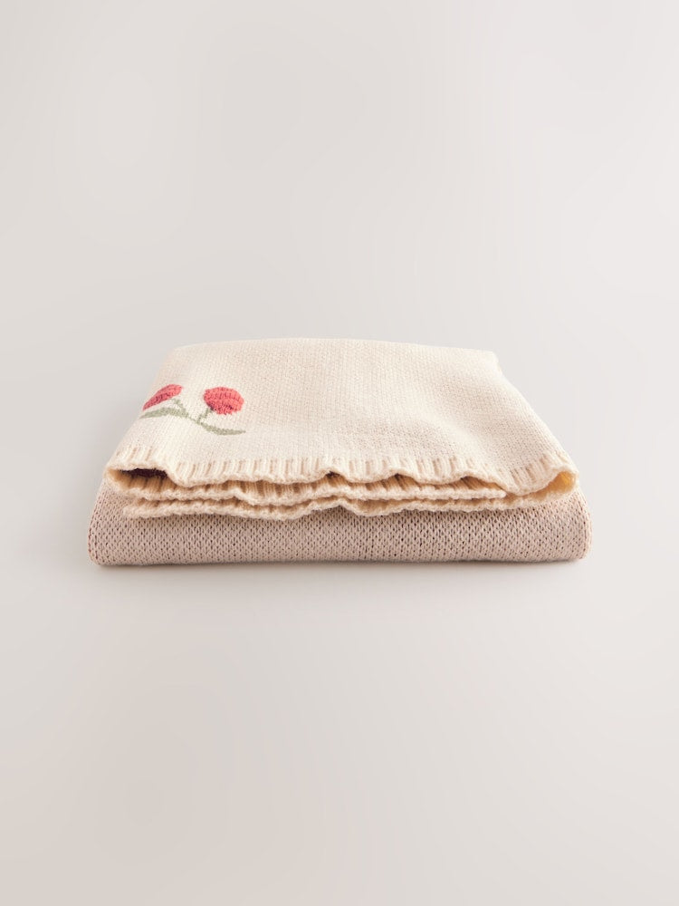 Cherry Knitted Baby Blanket - Size ONE