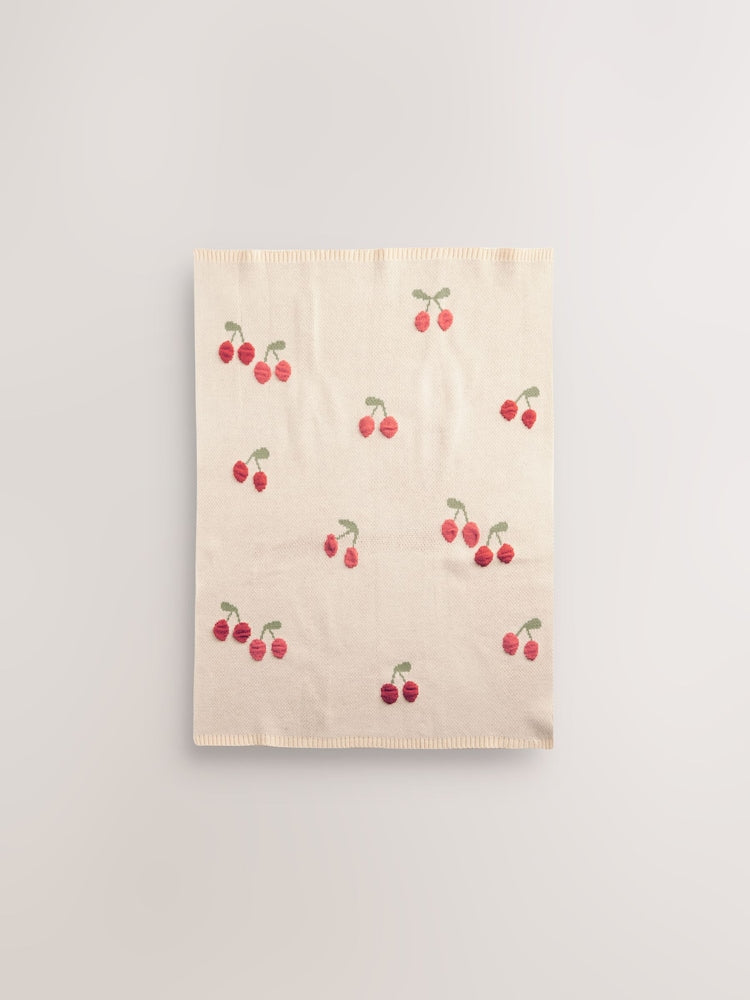 Cherry Knitted Baby Blanket - Size ONE