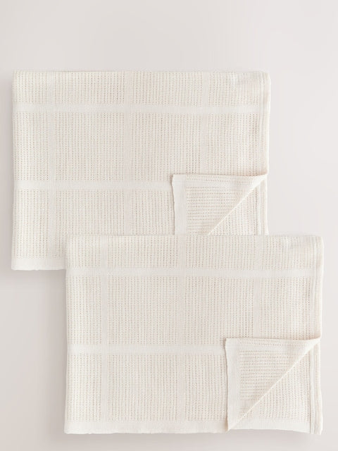 2 Pack Natural Cotton Baby Cellular Blankets - Size 75x95
