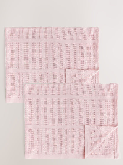 2 Pack Pink Cotton Baby Cellular Blankets - Size 75x95 - Default 1