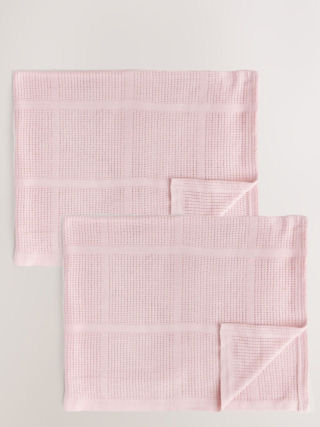 2 Pack Pink Cotton Baby Cellular Blankets - Size 75x95