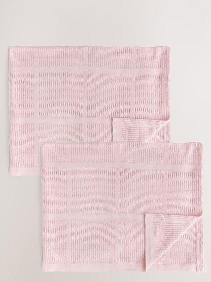 2 Pack Pink Cotton Baby Cellular Blankets - Size 75x95