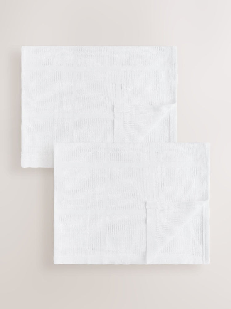 2 Pack White Cotton Baby Cellular Blankets - 100x150