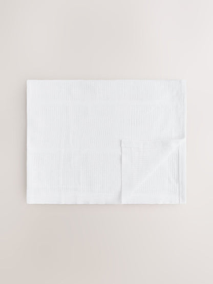2 Pack White Cotton Baby Cellular Blankets - Size 75x95