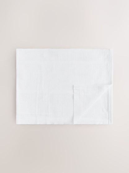 2 Pack White Cotton Baby Cellular Blankets - Size 75x95
