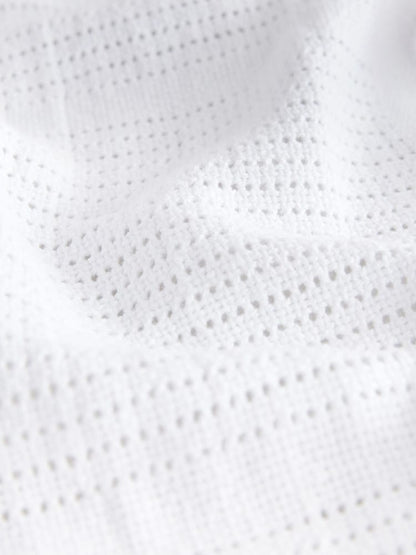 2 Pack White Cotton Baby Cellular Blankets - Size 75x95