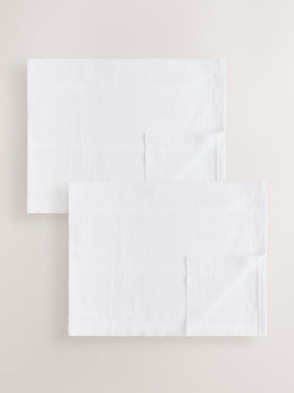 2 Pack White Cotton Baby Cellular Blankets - Size 75x95