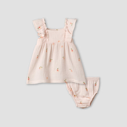 Juniors Square Neck Sleeveless Dress with Bloomers - Orange / 12-18 mths