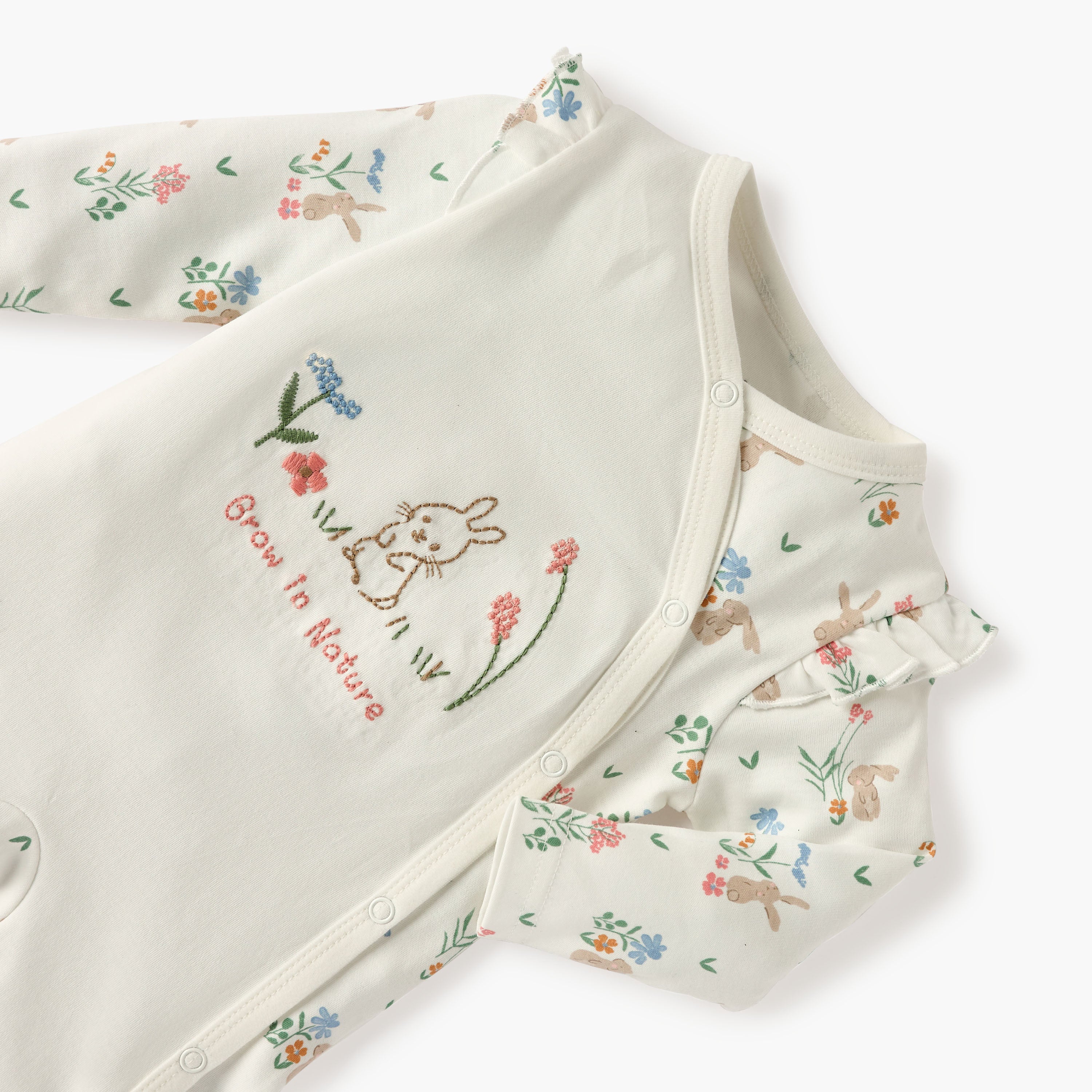 Juniors Embroidered Sleepsuit with Long Sleeves and Button Closure