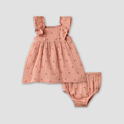 Juniors Square Neck Sleeveless Dress with Bloomers - Orange / 12-18 mths
