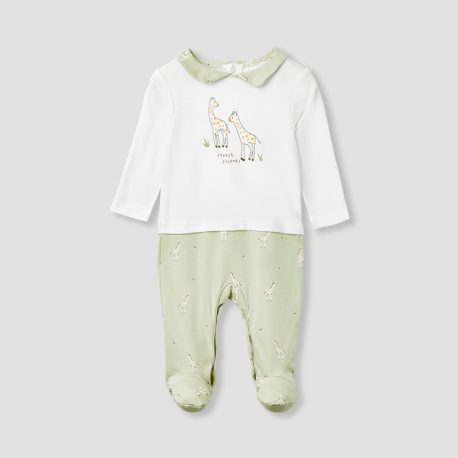 Juniors Giraffe Print Collared Sleepsuit with Long Sleeves