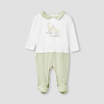 Juniors Giraffe Print Collared Sleepsuit with Long Sleeves