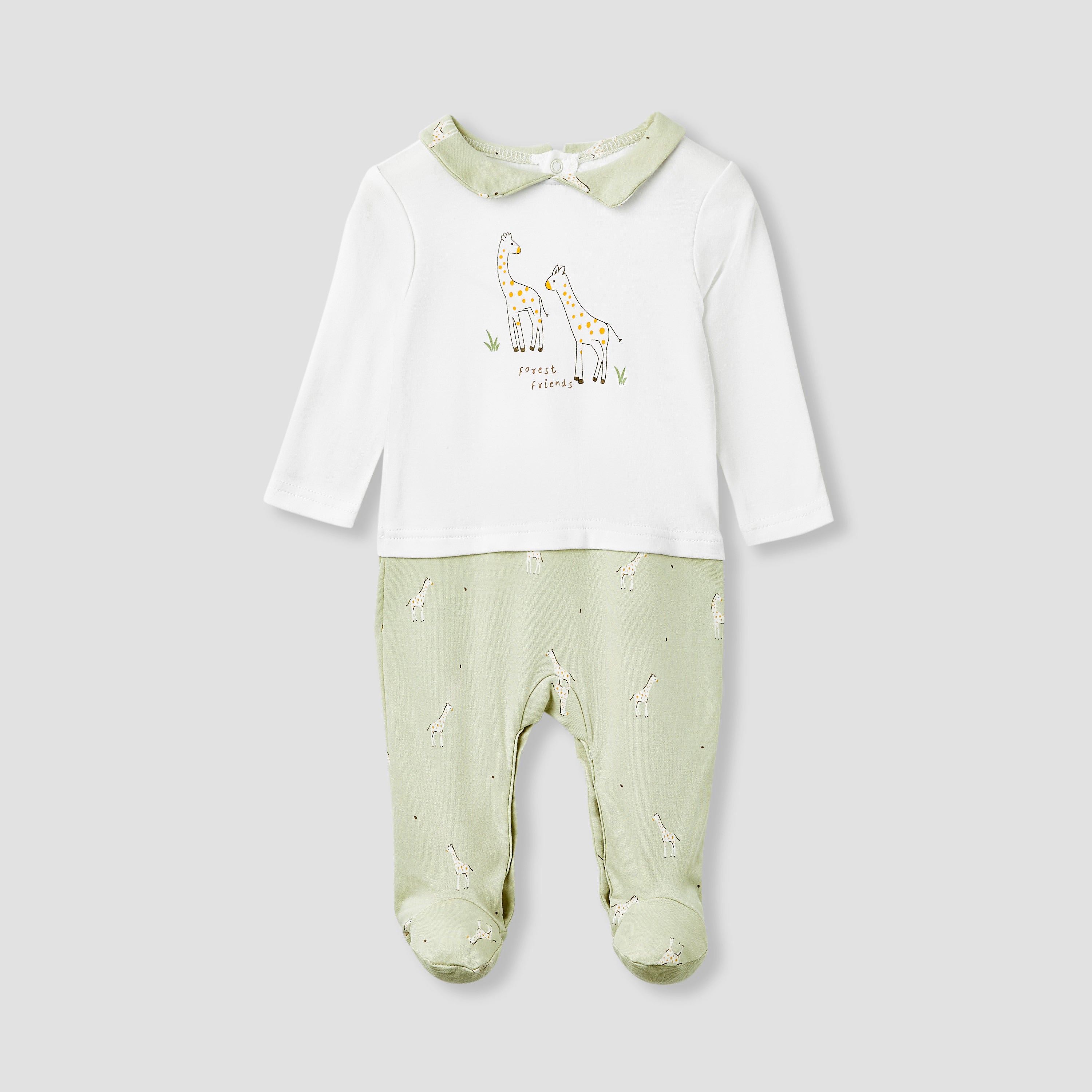 Juniors Giraffe Print Collared Sleepsuit with Long Sleeves