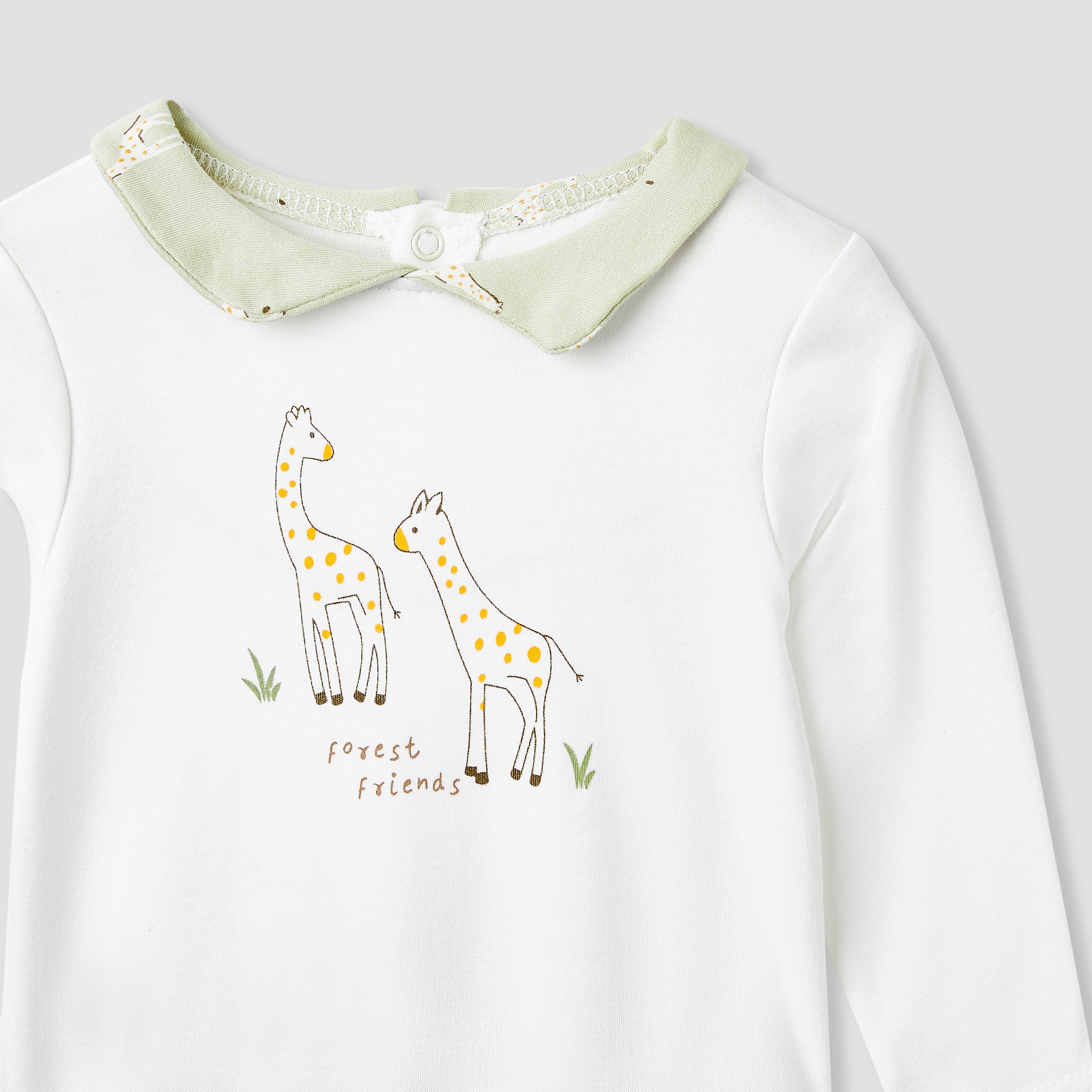 Juniors Giraffe Print Collared Sleepsuit with Long Sleeves