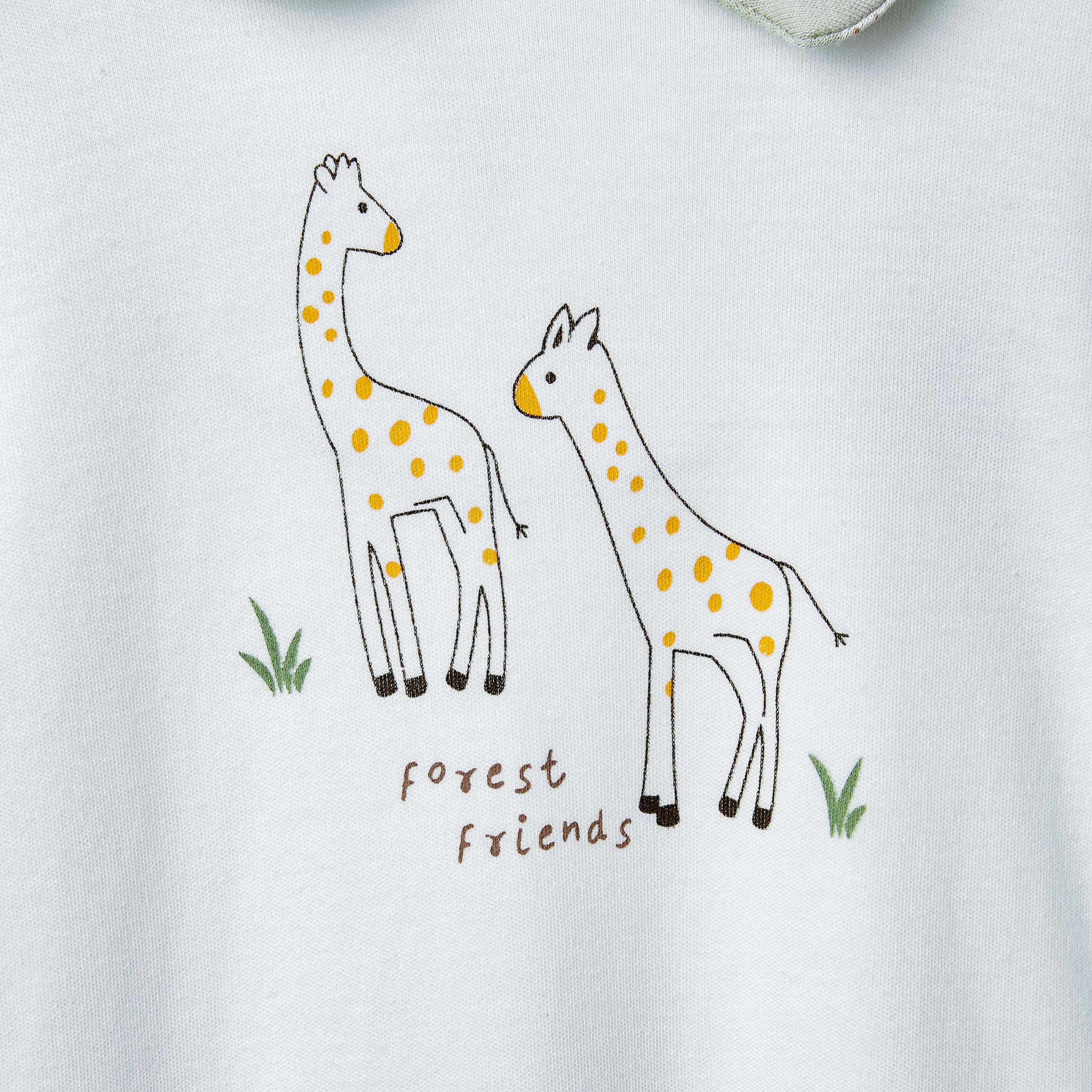 Juniors Giraffe Print Collared Sleepsuit with Long Sleeves
