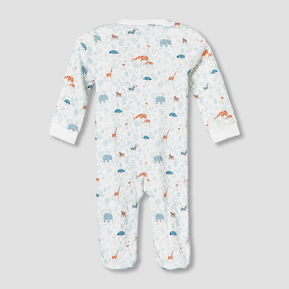 Juniors Cotton Mandarin Collar Long Sleeves Sleepsuit with Safari Print