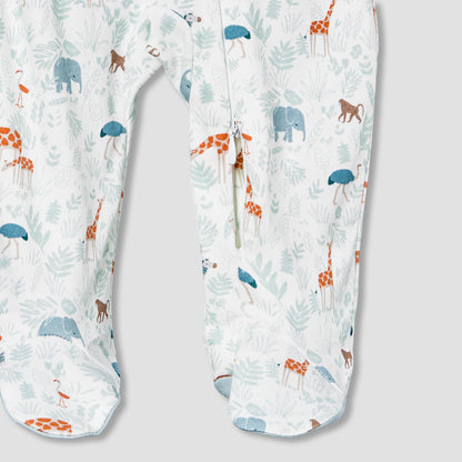 Juniors Cotton Mandarin Collar Long Sleeves Sleepsuit with Safari Print