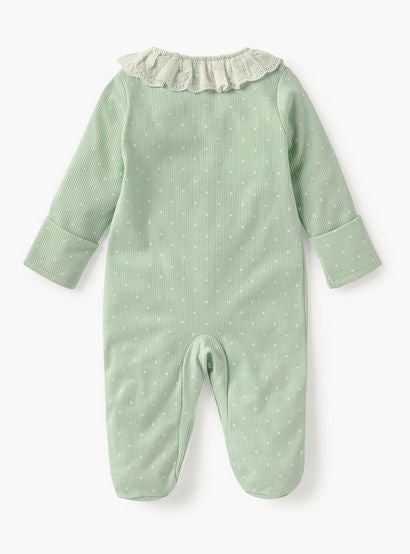 Juniors Polka Dot Print Sleepsuit with Long Sleeves and Lace Detail-baby-girls-clothing-nightwear-sleepsuits-image-2