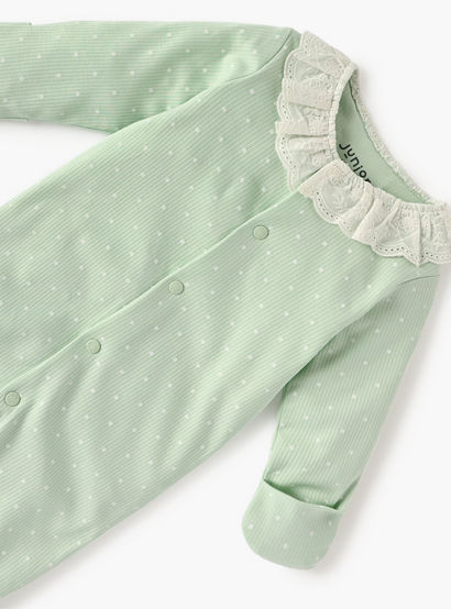 Juniors Polka Dot Print Sleepsuit with Long Sleeves and Lace Detail-baby-girls-clothing-nightwear-sleepsuits-image-3