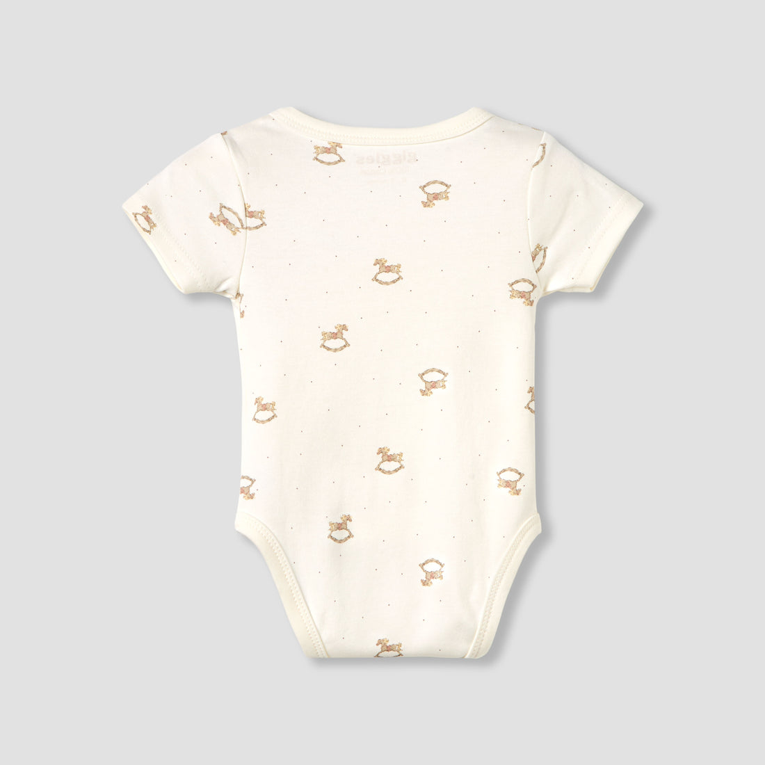 Giggles Cotton V-neck Short Sleeve Bodysuit with Rocking Horse Print