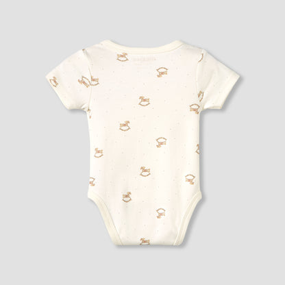 Giggles Cotton V-neck Short Sleeve Bodysuit with Rocking Horse Print