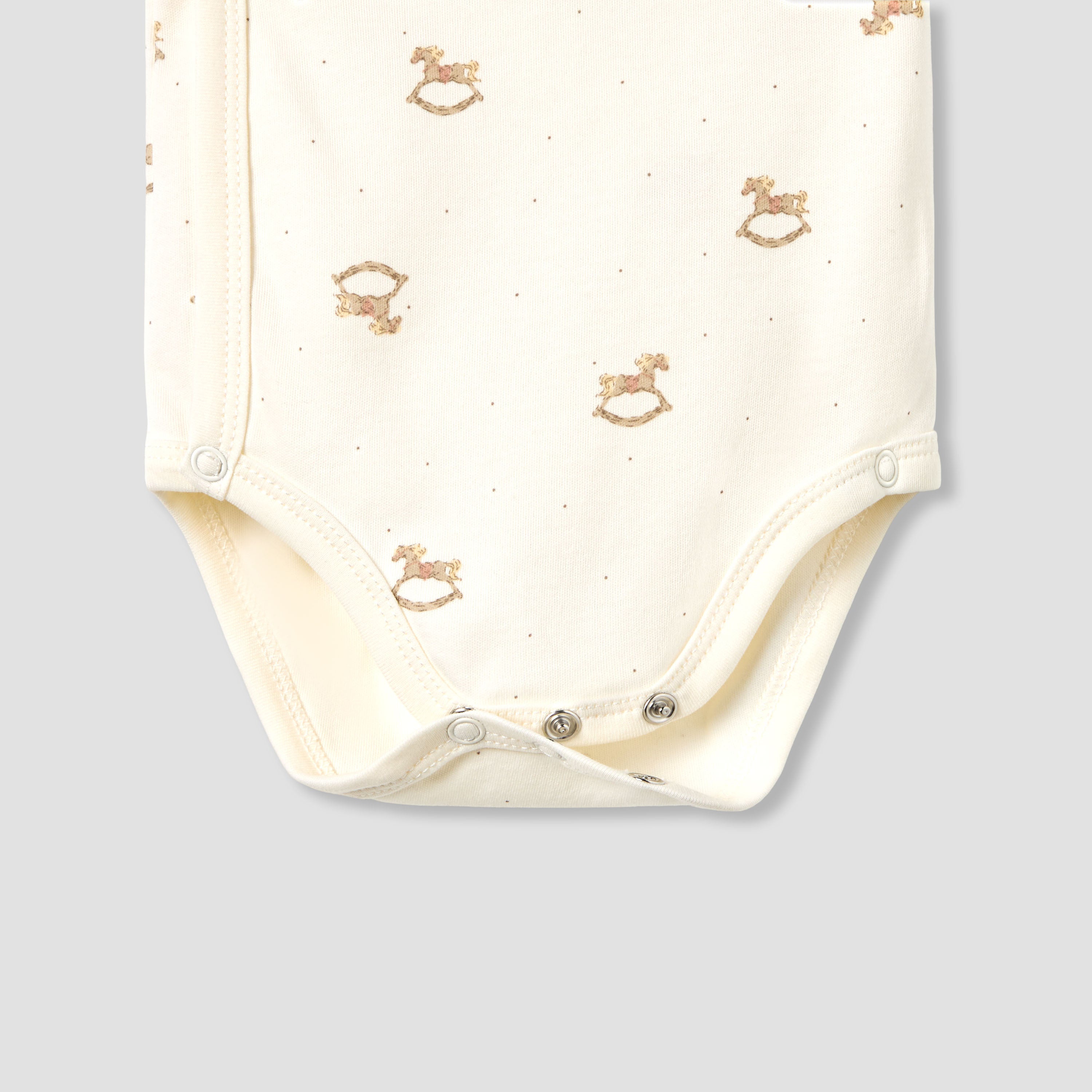 Giggles Cotton V-neck Short Sleeve Bodysuit with Rocking Horse Print