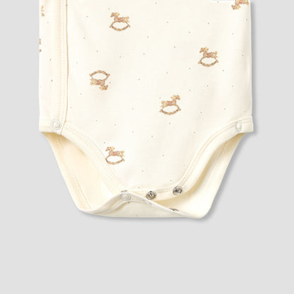 Giggles Cotton V-neck Short Sleeve Bodysuit with Rocking Horse Print