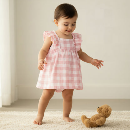 Juniors Square Neck Sleeveless Dress with Bloomers - Pink / 12-18 mths