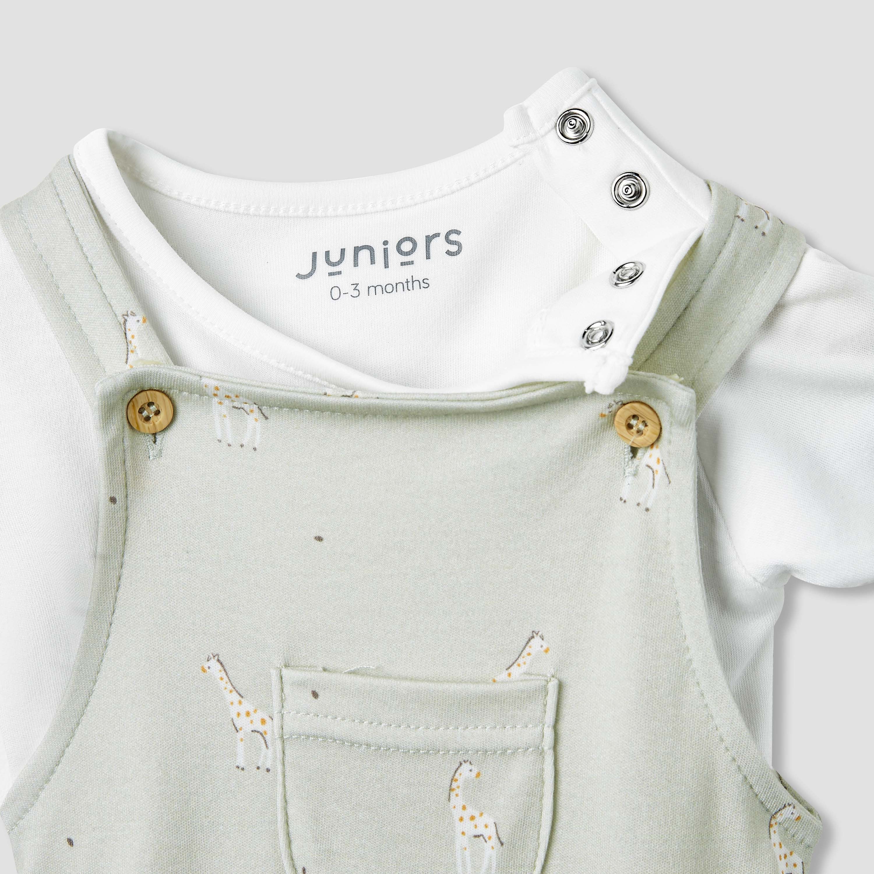 Juniors Giraffe Print Dungaree and T-shirt Set