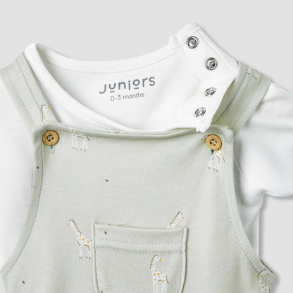 Juniors Giraffe Print Dungaree and T-shirt Set