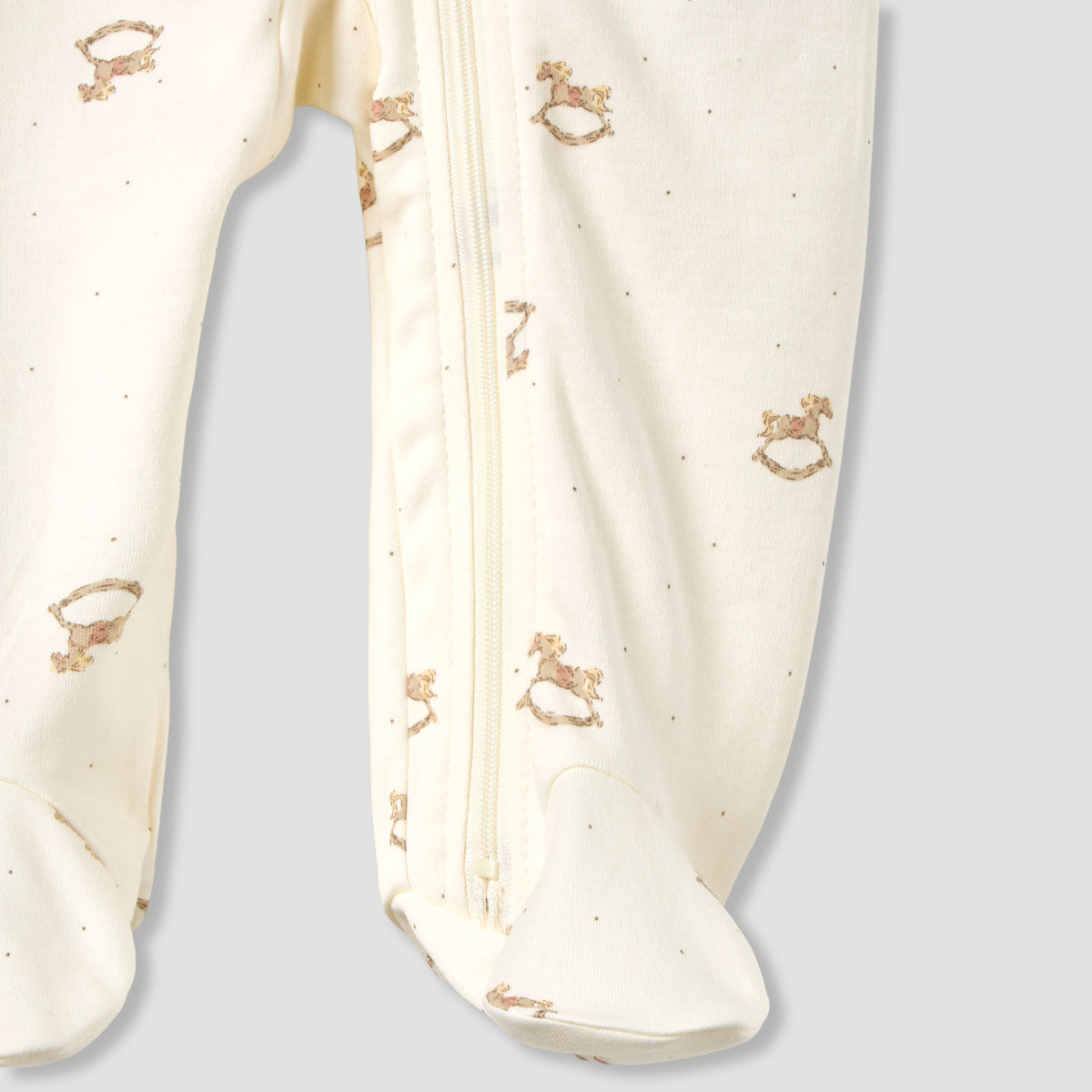 Giggles Cotton Round Neck Long Sleeves Sleepsuit with Rocking Horse Print