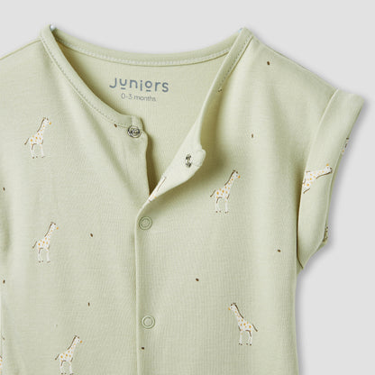 Juniors Giraffe Print Romper with Extended Sleeves