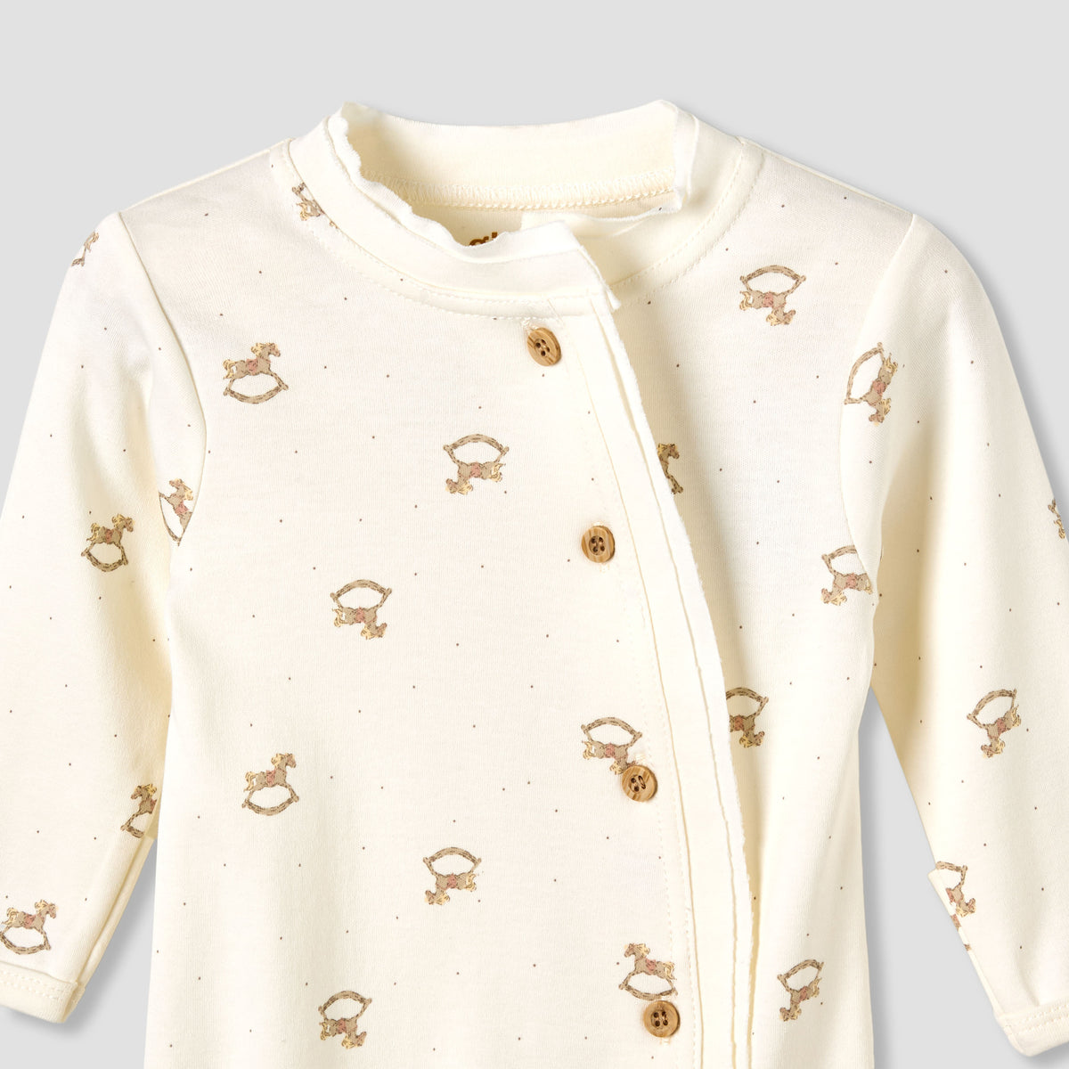 Giggles Cotton Round Neck Long Sleeves Sleepsuit with Rocking Horse Print