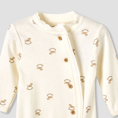 Giggles Cotton Round Neck Long Sleeves Sleepsuit with Rocking Horse Print