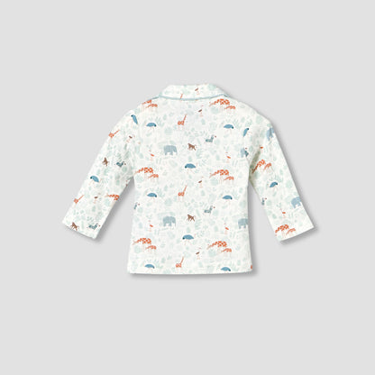 Juniors Cotton Collared Long Sleeve Pyjama Set with Animal Print