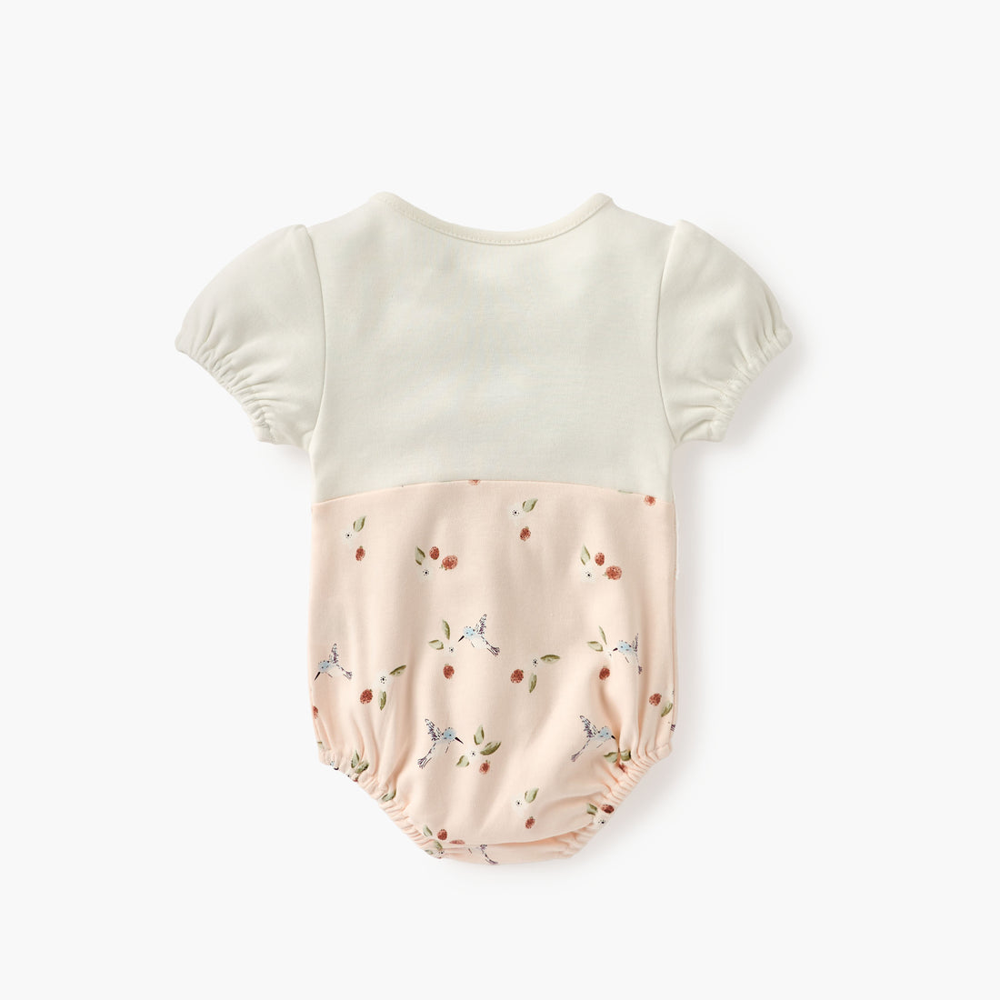 Juniors Embroidered Romper with Puff Sleeves and Lace Detail