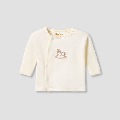 Giggles Cotton Round Neck Long Sleeves Pyjama Set with Rocking Horse Embroidery