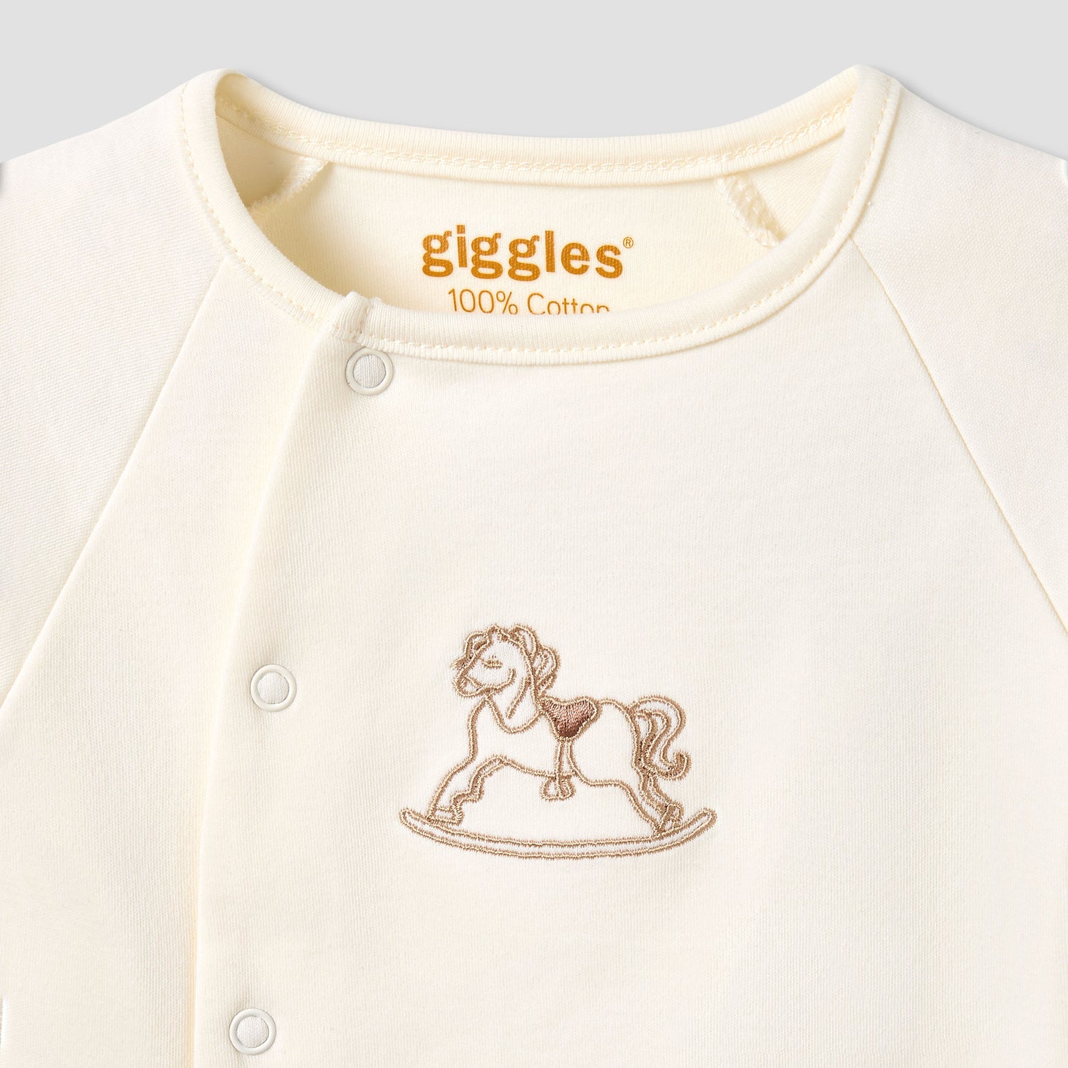 Giggles Cotton Round Neck Long Sleeves Pyjama Set with Rocking Horse Embroidery