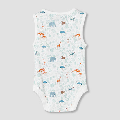 Juniors Round Neck Sleeveless Bodysuit with Safari Print
