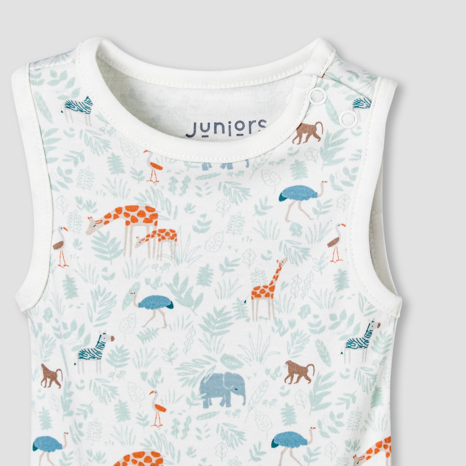 Juniors Round Neck Sleeveless Bodysuit with Safari Print