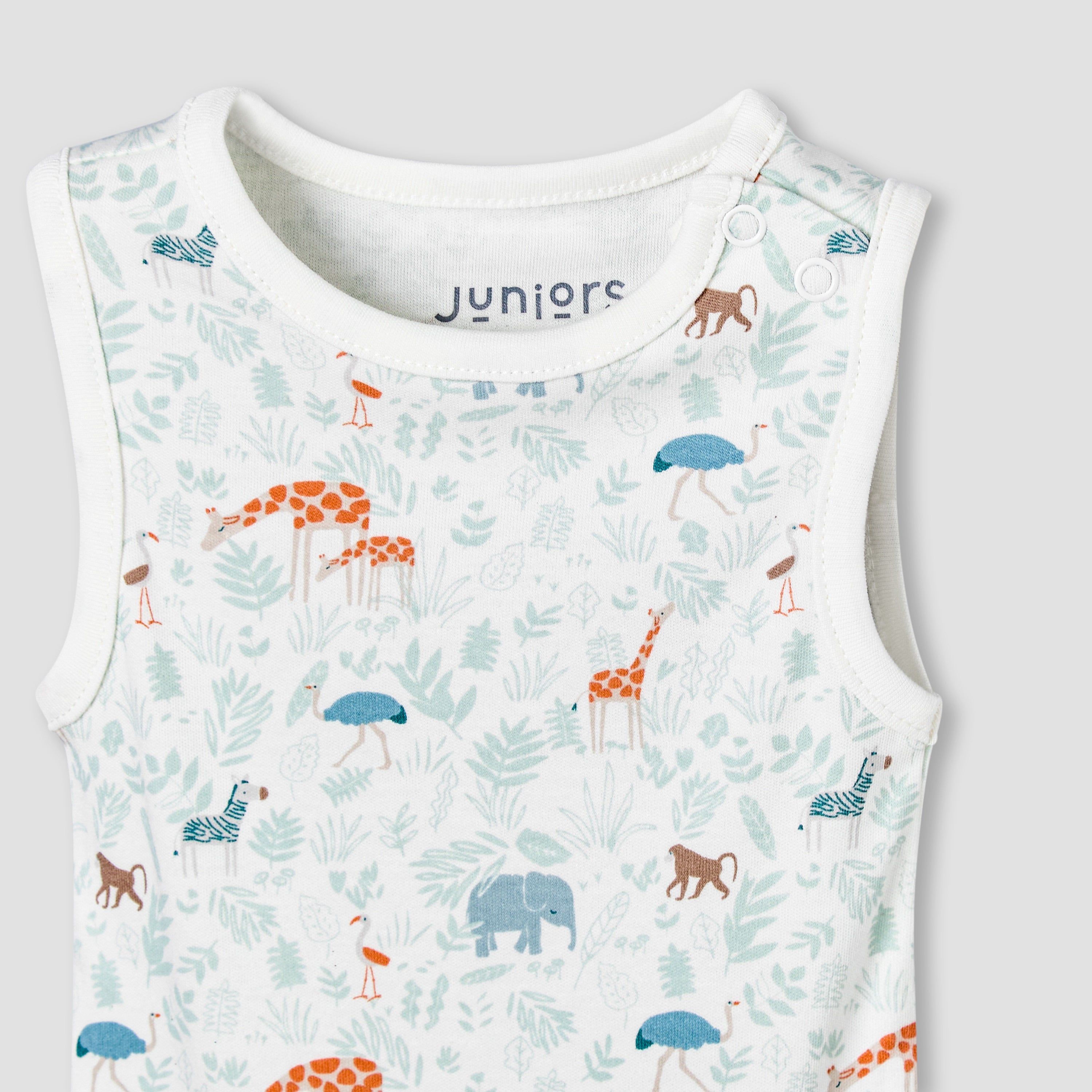 Juniors Round Neck Sleeveless Bodysuit with Safari Print