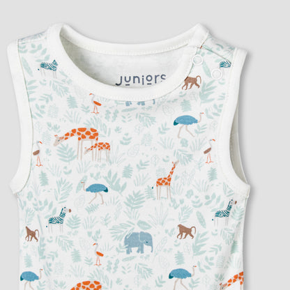 Juniors Round Neck Sleeveless Bodysuit with Safari Print