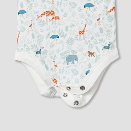 Juniors Round Neck Sleeveless Bodysuit with Safari Print