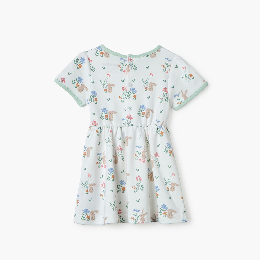 Juniors Bunny Print A-line Dress with Round Neck and Short Sleeves